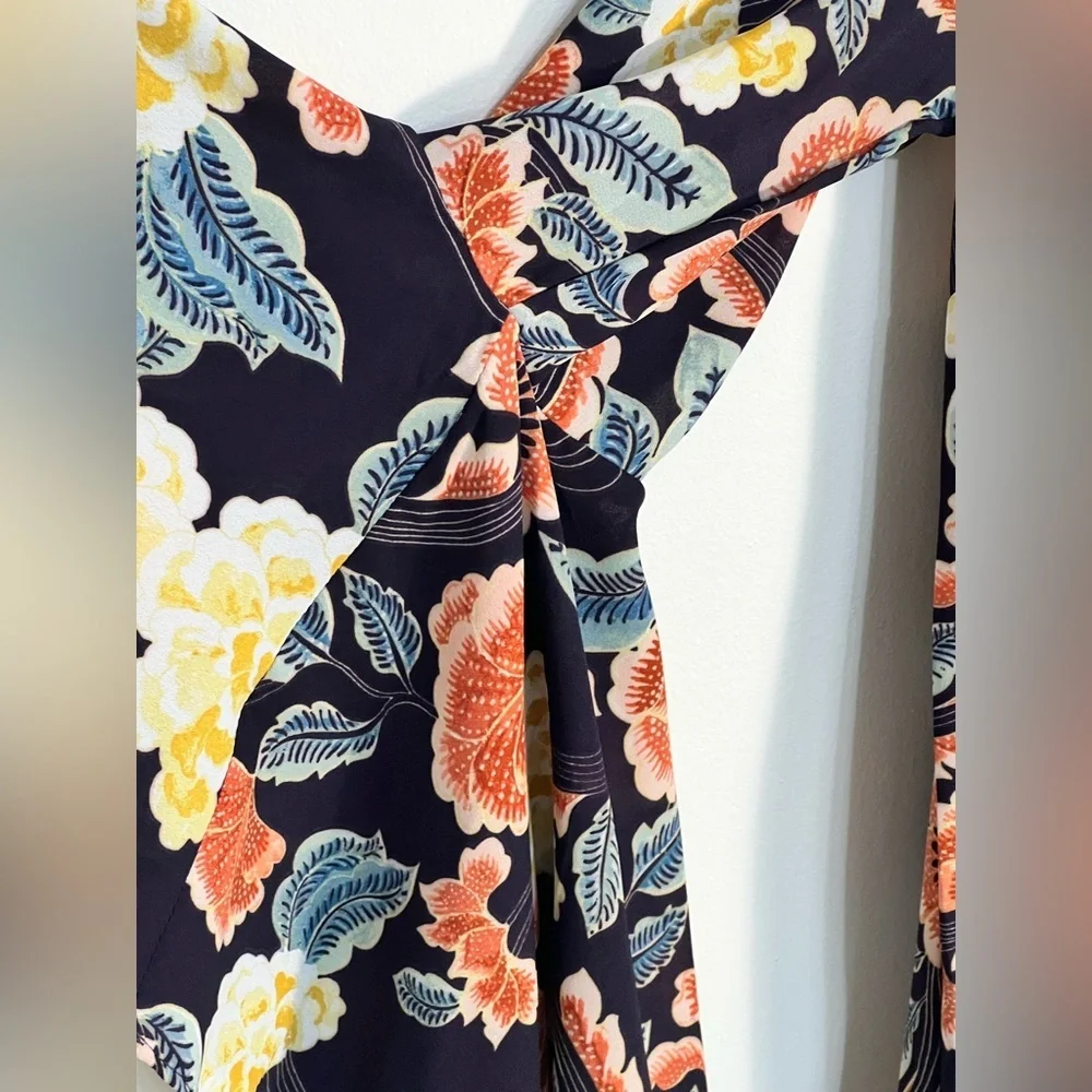 Rose & Olive Bohemian Navy Floral Bell Sleeve Blouse Small - Picture 3 of 12